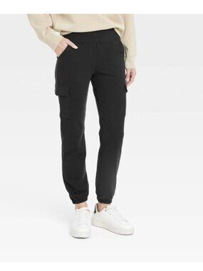 A New Day Women's Relaxed Fit Super Soft Cargo Joggers  Black Med Mid Rise